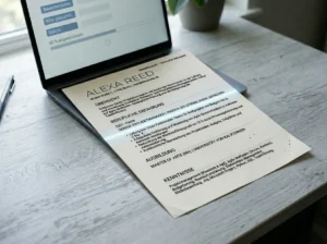 Einspaltiger ATS-Lebenslauf wird von einer Software mit Scan-Linie ausgelesen