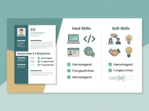 Lebenslauf mit Rubrik Kenntnisse und Fähigkeiten sowie Icons für Hard Skills und Soft Skills