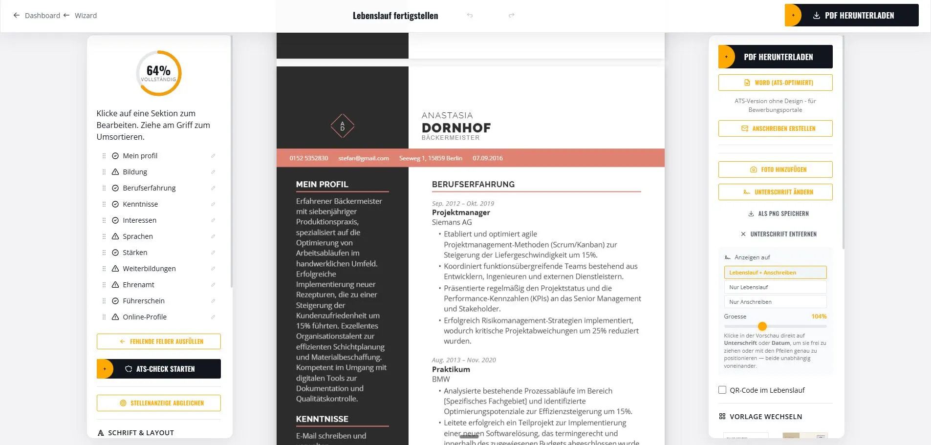 Fertigen Lebenslauf als PDF herunterladen