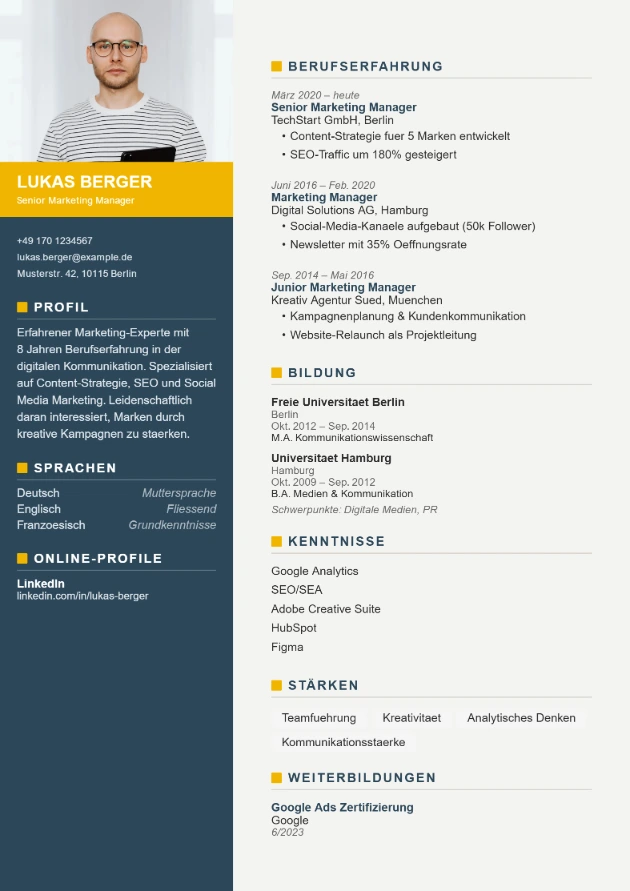 Lebenslauf Vorlage modern zweispaltig