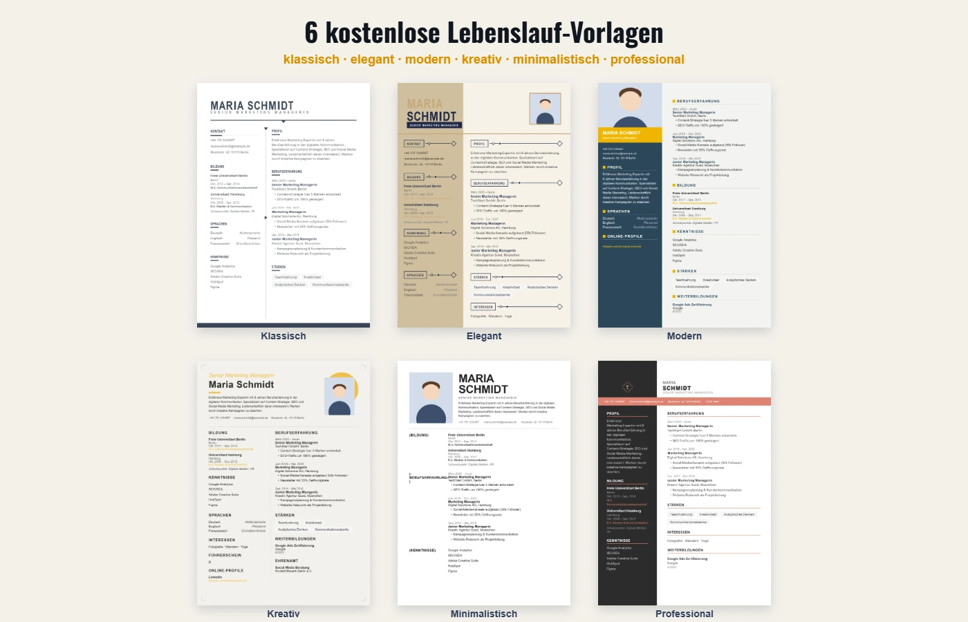 Lebenslauf Vorlagen Übersicht — kostenlos auswählen